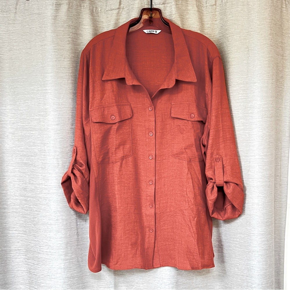 Ci Sono Terracotta Button-Down Shirt